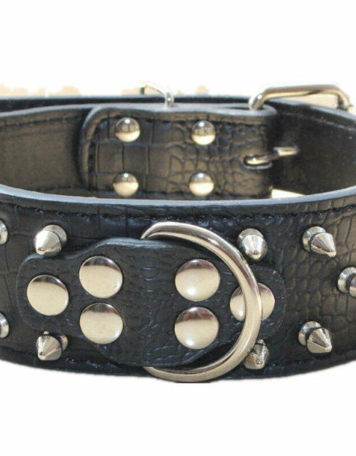 Load image into Gallery viewer, haoyueer Leather Spiked Studded Dog Collar &amp; Chain Leash Set XL Black
