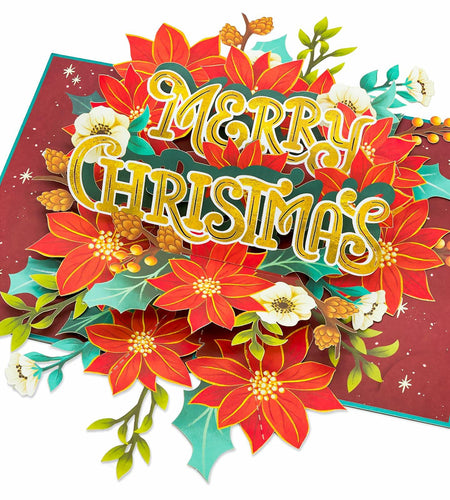 POPWOW Christmas Floral Poinsettia 3D Pop Up Card 5x7 with Envelope
