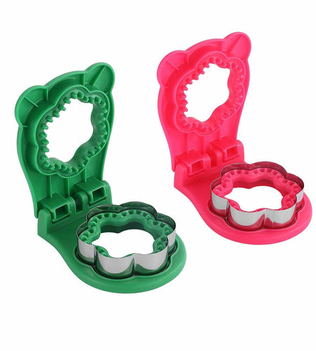 2Pcs Sandwich Cutter and Sealer Flower Shape Stainless Steel Green Red