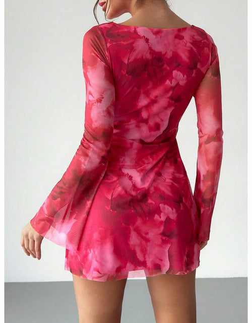 Load image into Gallery viewer, Milumia Women's Floral Bell Sleeve Mini Dress Boat Neck Pink Size M
