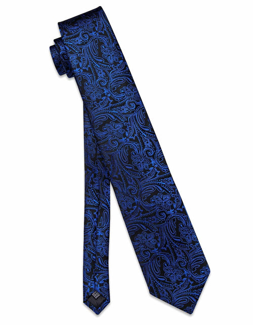 Load image into Gallery viewer, YourTies Mens Blue Silk Paisley Tie Set Necktie Pocket Square Clip Cufflinks
