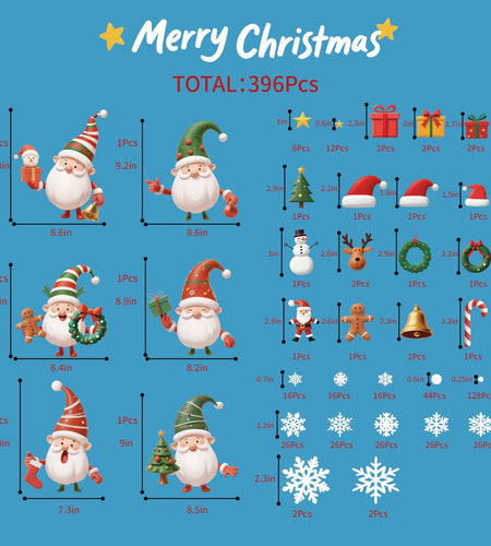 XISHIUYIS 396Pcs Christmas Window Decorations Removable Clings White