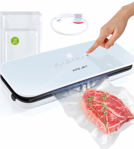 Amz Jet Vacuum Sealer Food LED Touch Digital White 50 Bags Included