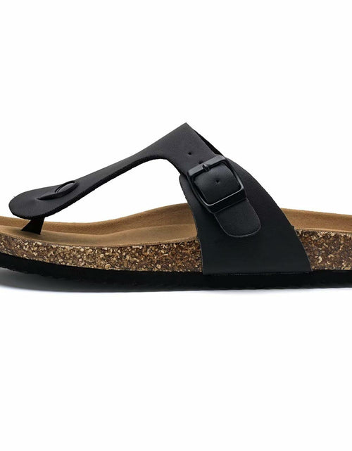 Load image into Gallery viewer, Torotto Flip Flops Thong Sandals Cork Footbed Adjustable Black Size 44
