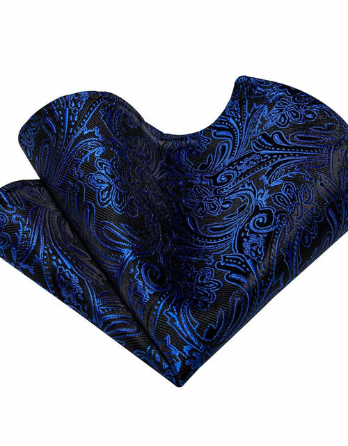 Load image into Gallery viewer, YourTies Mens Blue Silk Paisley Tie Set Necktie Pocket Square Clip Cufflinks
