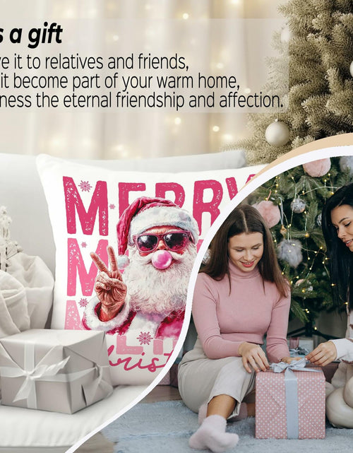 Load image into Gallery viewer, GDJIEGBC Pink Santa Christmas Pillow Cover 18x18 Flannel Holiday Decor
