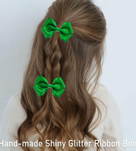 ZOLYCO 3 Inch Glitter Green Hair Bows Clips Alligator Hairpin 2 Count