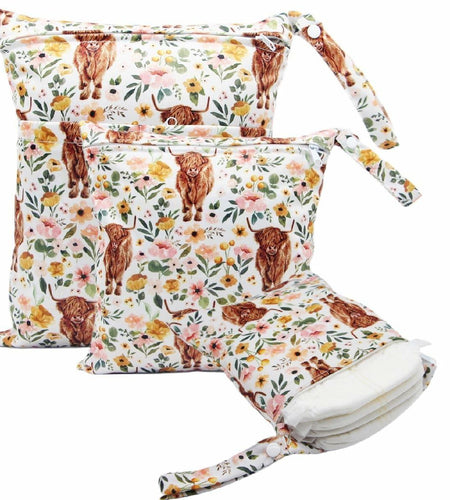 Little Jump Waterproof Cloth Diaper Wet Dry Bag Western Floral Cow Size S M L