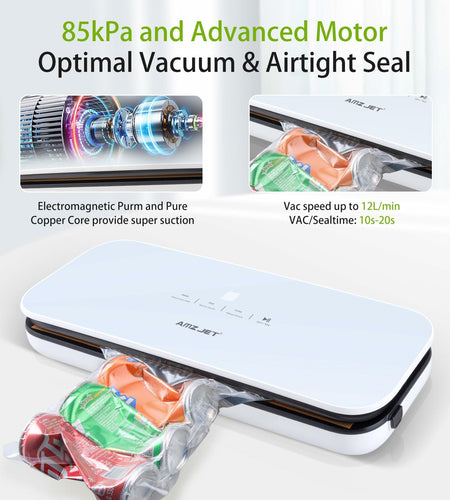 Amz Jet Vacuum Sealer Food LED Touch Digital White 50 Bags Included
