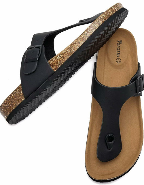 Load image into Gallery viewer, Torotto Flip Flops Thong Sandals Cork Footbed Adjustable Black Size 44

