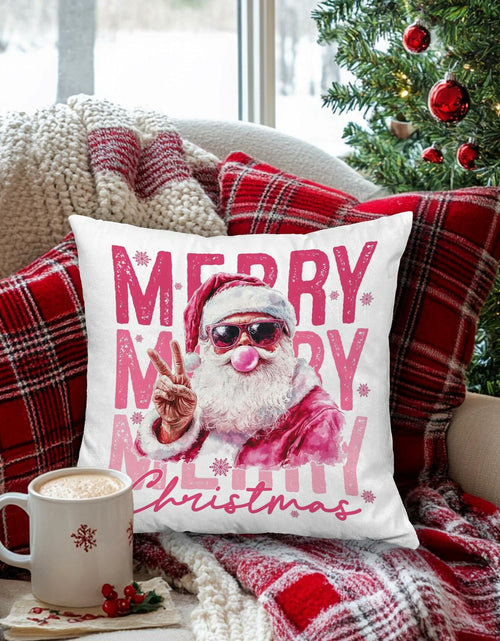 Load image into Gallery viewer, GDJIEGBC Pink Santa Christmas Pillow Cover 18x18 Flannel Holiday Decor

