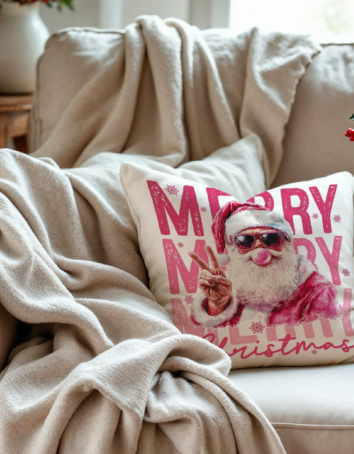Load image into Gallery viewer, GDJIEGBC Pink Santa Christmas Pillow Cover 18x18 Flannel Holiday Decor
