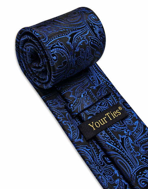 Load image into Gallery viewer, YourTies Mens Blue Silk Paisley Tie Set Necktie Pocket Square Clip Cufflinks
