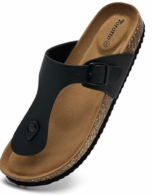 Load image into Gallery viewer, Torotto Flip Flops Thong Sandals Cork Footbed Adjustable Black Size 44
