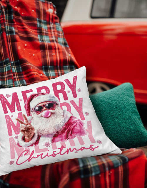 Load image into Gallery viewer, GDJIEGBC Pink Santa Christmas Pillow Cover 18x18 Flannel Holiday Decor

