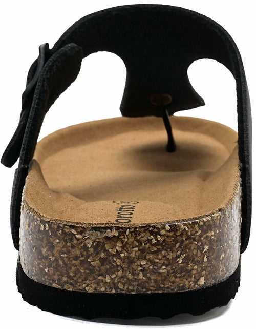 Load image into Gallery viewer, Torotto Flip Flops Thong Sandals Cork Footbed Adjustable Black Size 44
