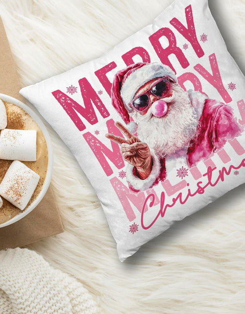 Load image into Gallery viewer, GDJIEGBC Pink Santa Christmas Pillow Cover 18x18 Flannel Holiday Decor
