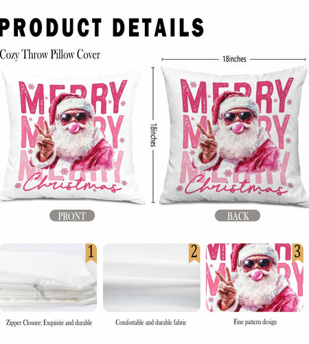 GDJIEGBC Pink Santa Christmas Pillow Cover 18x18 Flannel Holiday Decor