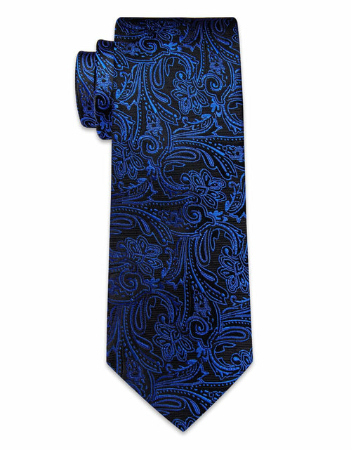 Load image into Gallery viewer, YourTies Mens Blue Silk Paisley Tie Set Necktie Pocket Square Clip Cufflinks
