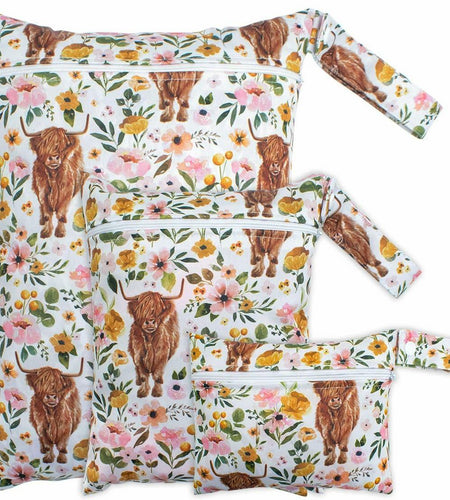 Little Jump Waterproof Cloth Diaper Wet Dry Bag Western Floral Cow Size S M L