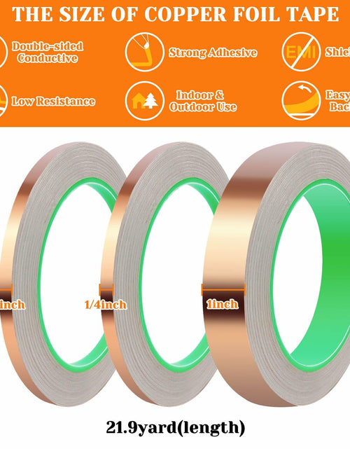Load image into Gallery viewer, Oubaka 3 Pack Double-Sided Copper Foil Tape 1/4",1/4",1" EMI Shielding
