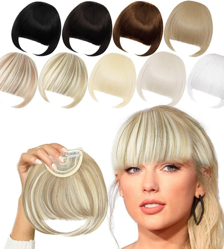 XRACEPHOL Blonde Bangs Clip-in Thick Natural Full Front Straight Hairpiece