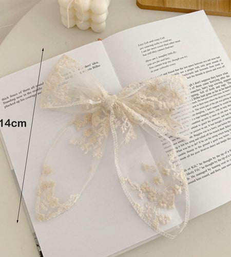 ASIJUNTYECHO Large Lace Hair Bows for Girls Women Tulle Jacquard Clips