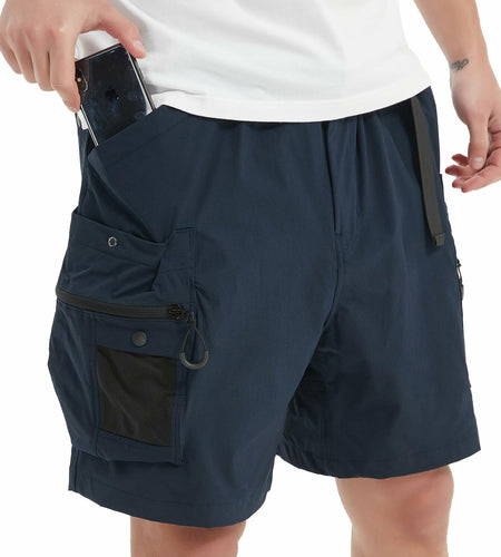 MONTFLIX Men's Hiking Cargo Shorts Lightweight Quick Dry Multi Pocket Navy M