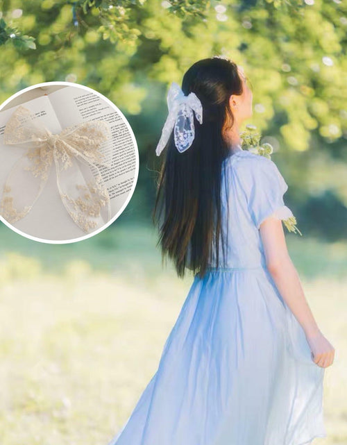 Load image into Gallery viewer, ASIJUNTYECHO Large Lace Hair Bows for Girls Women Tulle Jacquard Clips
