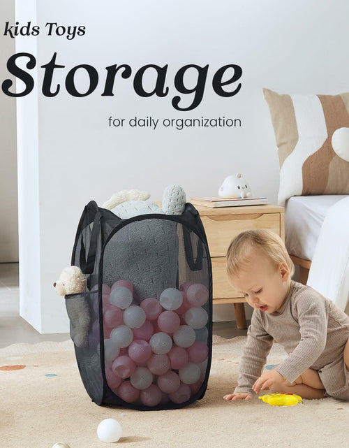 Load image into Gallery viewer, TECHMILLY Collapsible Mesh Laundry Hamper Pop Up w/Handles 2 Pack Black
