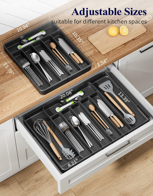 Load image into Gallery viewer, Kitsure Adjustable Cutlery Drawer Organizer Tray 7 Compartments Black
