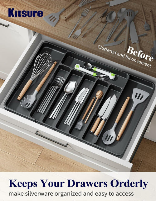 Load image into Gallery viewer, Kitsure Adjustable Cutlery Drawer Organizer Tray 7 Compartments Black
