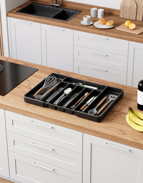 Load image into Gallery viewer, Kitsure Adjustable Cutlery Drawer Organizer Tray 7 Compartments Black
