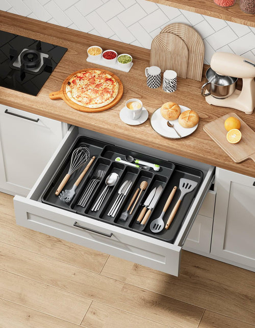 Load image into Gallery viewer, Kitsure Adjustable Cutlery Drawer Organizer Tray 7 Compartments Black
