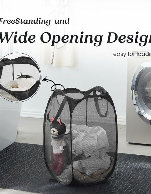 Load image into Gallery viewer, TECHMILLY Collapsible Mesh Laundry Hamper Pop Up w/Handles 2 Pack Black
