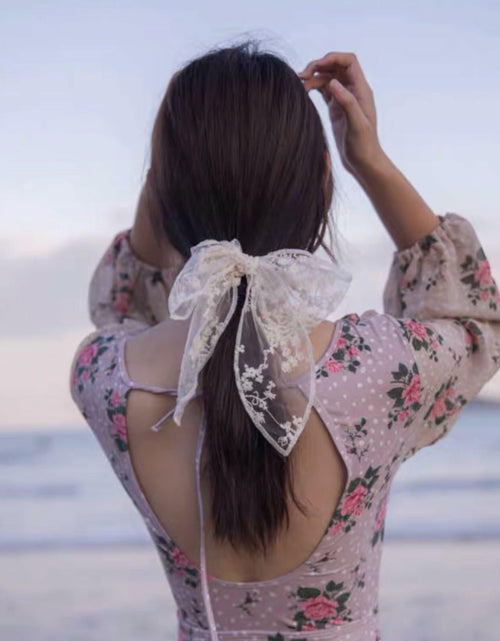 Load image into Gallery viewer, ASIJUNTYECHO Large Lace Hair Bows for Girls Women Tulle Jacquard Clips
