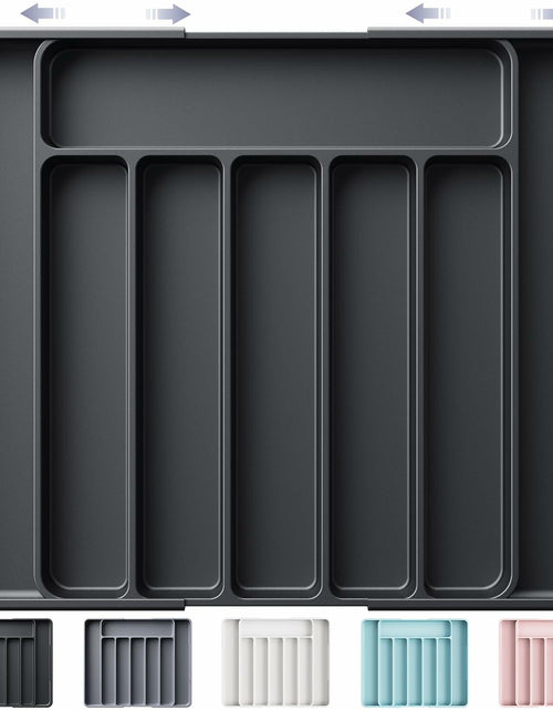 Load image into Gallery viewer, Kitsure Adjustable Cutlery Drawer Organizer Tray 7 Compartments Black
