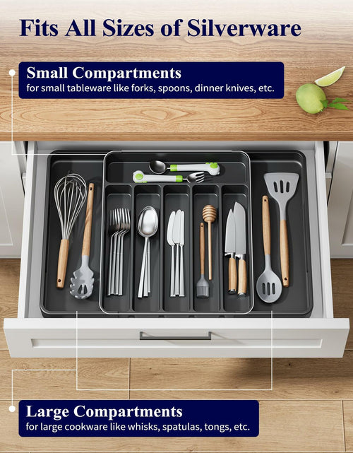 Load image into Gallery viewer, Kitsure Adjustable Cutlery Drawer Organizer Tray 7 Compartments Black
