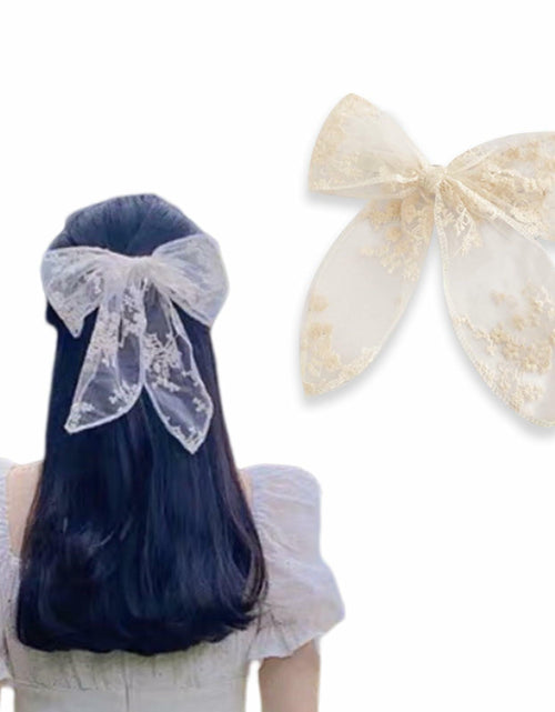 Load image into Gallery viewer, ASIJUNTYECHO Large Lace Hair Bows for Girls Women Tulle Jacquard Clips
