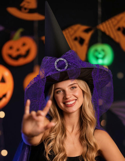 Load image into Gallery viewer, Doitory Halloween Witch Hat Purple Cotton Costume Accessory One Size
