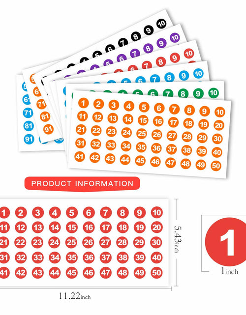 Load image into Gallery viewer, Tamoxu Number Stickers 1-100 Vinyl Waterproof 24 Sheets 1200Pcs Labels
