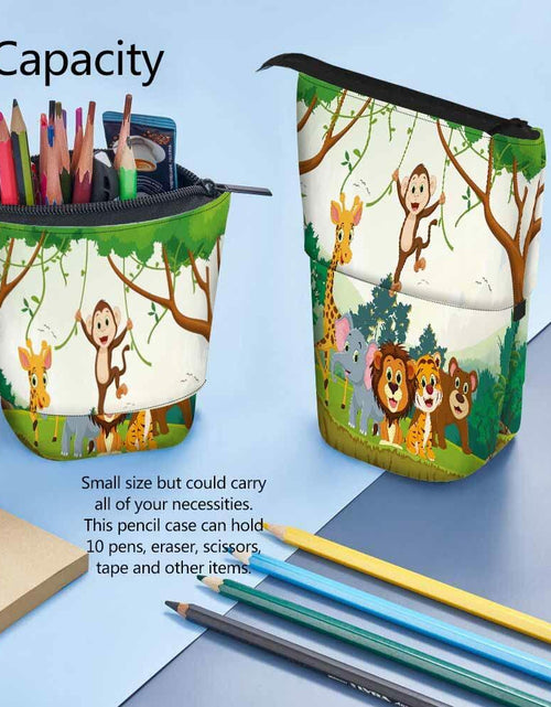 Load image into Gallery viewer, Swono Animal Pencil Case Jungle Monkey Tiger Giraffe Lion Elephant Colorful
