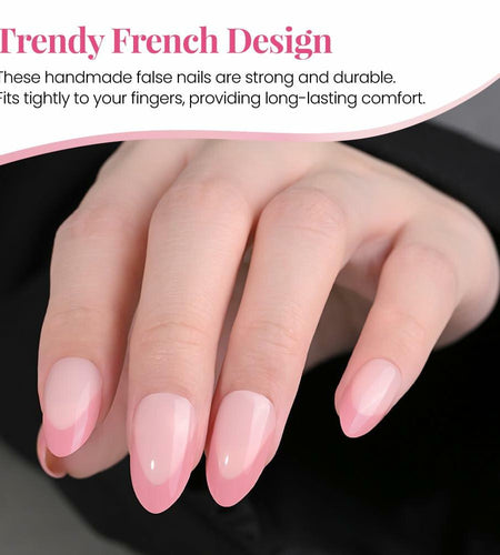 XZMeiLun Rose Pink French Tip Press On Nails Short Almond 30 Pcs