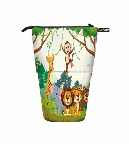 Swono Animal Pencil Case Jungle Monkey Tiger Giraffe Lion Elephant Colorful