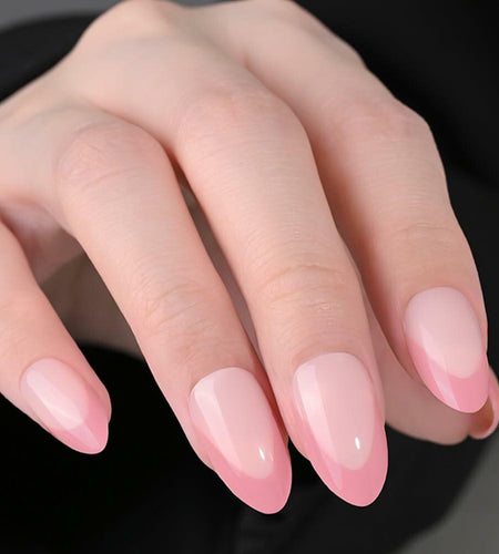 XZMeiLun Rose Pink French Tip Press On Nails Short Almond 30 Pcs