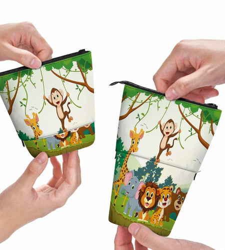 Swono Animal Pencil Case Jungle Monkey Tiger Giraffe Lion Elephant Colorful