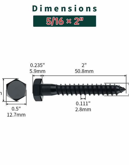 Load image into Gallery viewer, Fayeploo 5/16x2 Black Hex Head Lag Screws 304 Stainless Steel 10 pcs
