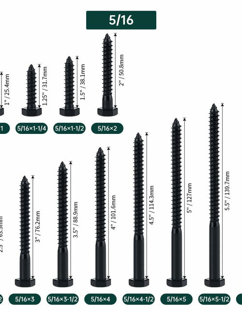 Load image into Gallery viewer, Fayeploo 5/16x2 Black Hex Head Lag Screws 304 Stainless Steel 10 pcs
