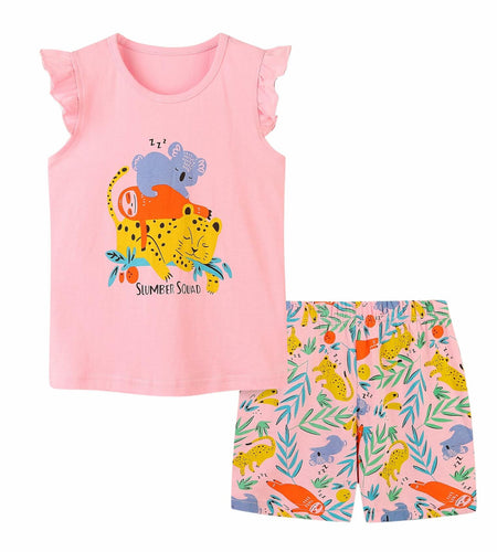 Zlwse Toddler Girls Cotton Flutter Sleeve Tank Top Shorts Set Size 2T-7Y