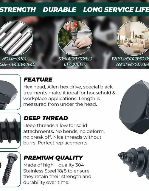 Load image into Gallery viewer, Fayeploo 5/16x2 Black Hex Head Lag Screws 304 Stainless Steel 10 pcs

